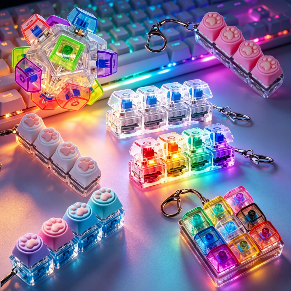 Electronics Gadgets For Kids - @@LED Keyboard Keychain Fidget Toys Crystal